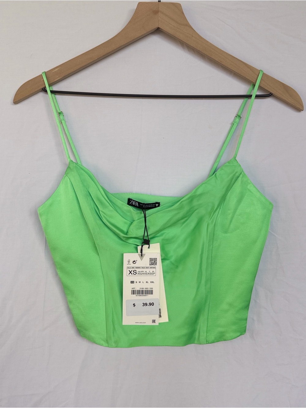 NWT Zara Satin Cowl Neck Crop Top Lime Green Y2K Party Date Night XS ⭐